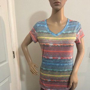 New Directions Weekend Collection Multicolor Rainbow Stripe Shirt Size Small